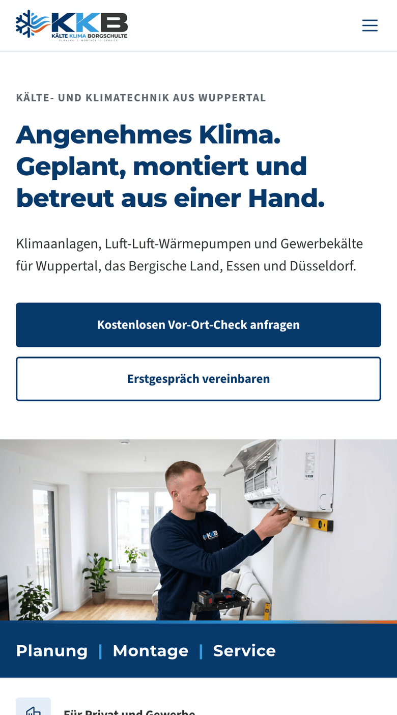Startseite von Kälte Klima Borgschulte auf dem Handy